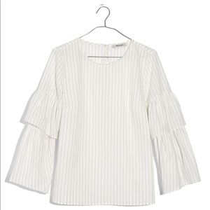 Madewell Stripe Ruffle Sleeve Top Bell Tiered Sz M
